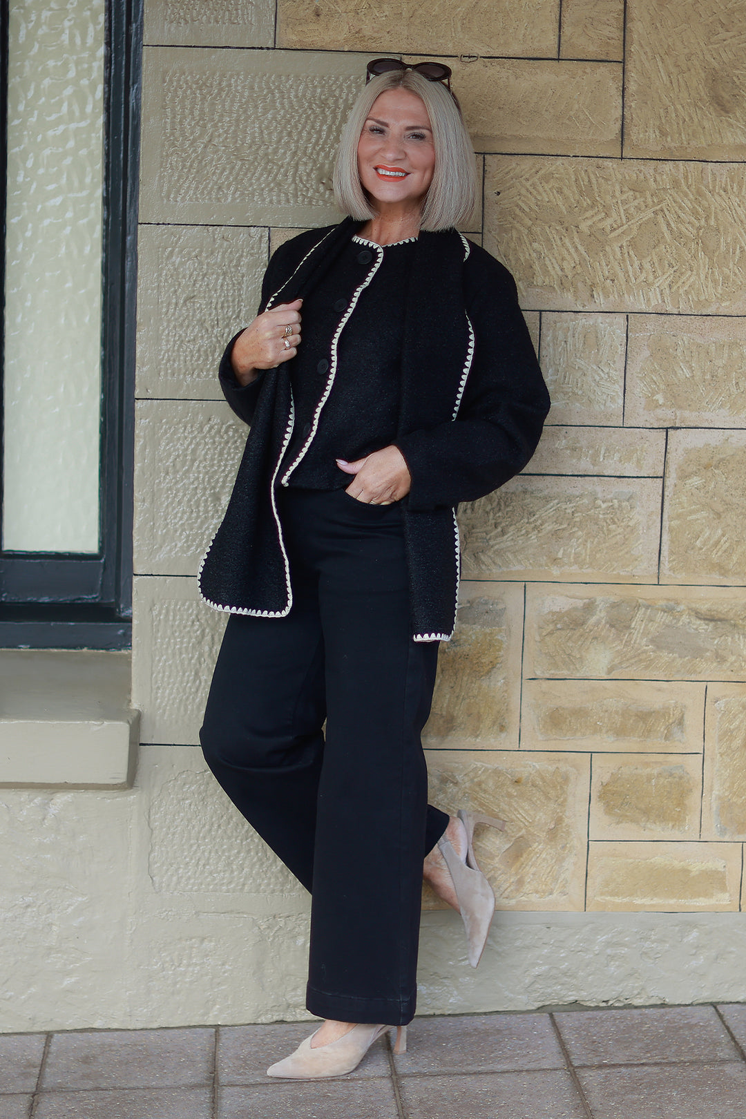 Audree Boucl'e Jacket & Scarf | BLACK & CREAM