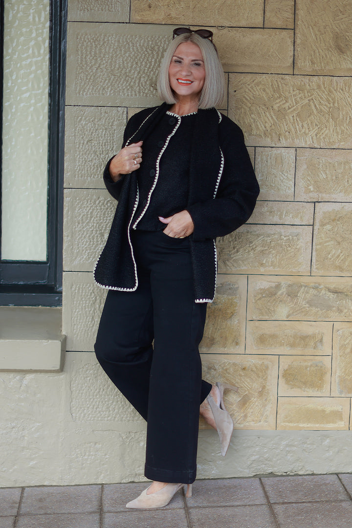 Audree Boucl'e Jacket & Scarf | BLACK & CREAM