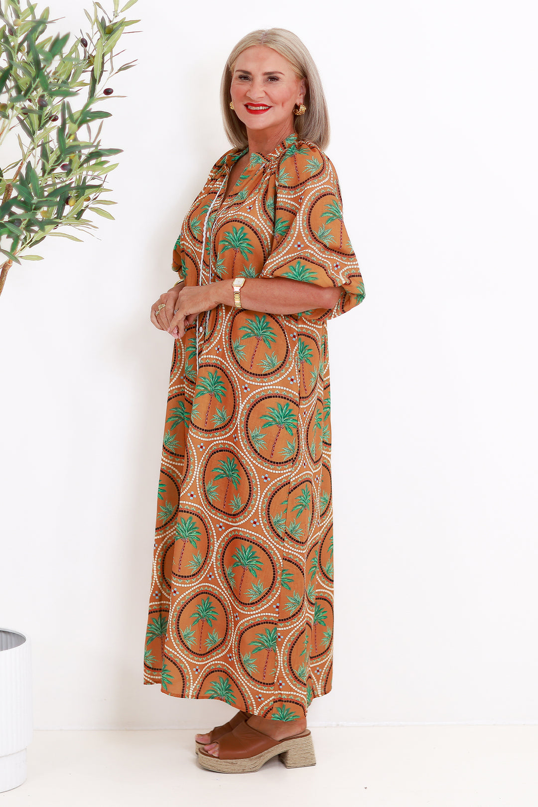 Palm Shirt Dress | TAN