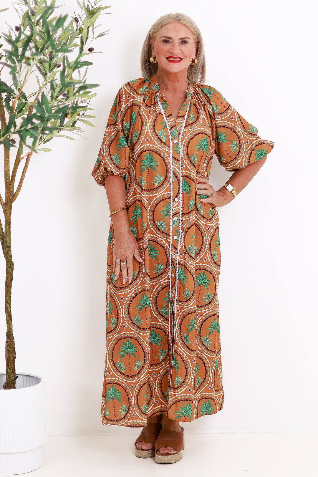 Palm Shirt Dress | TAN