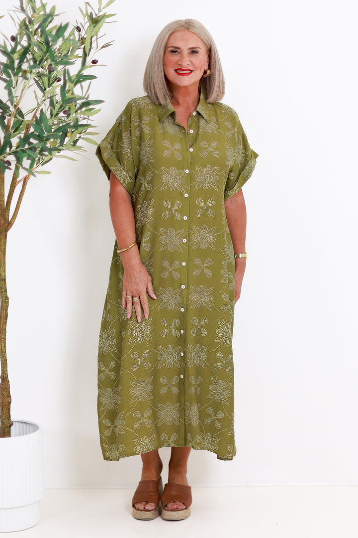 Riveria Relaxed Shirt Dress | GREEN