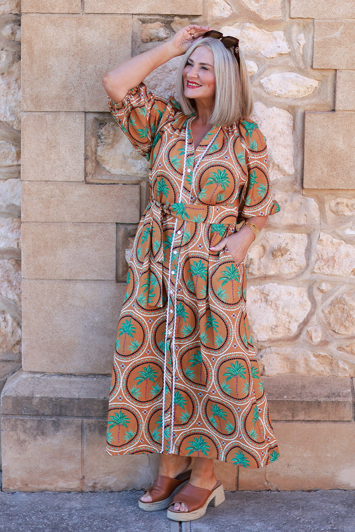 Palm Shirt Dress | TAN