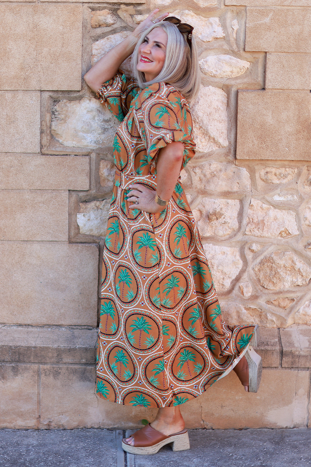 Palm Shirt Dress | TAN