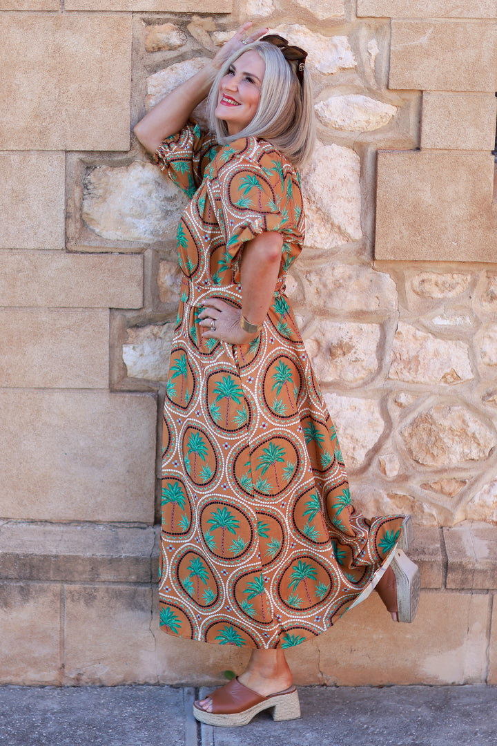 Palm Shirt Dress | TAN