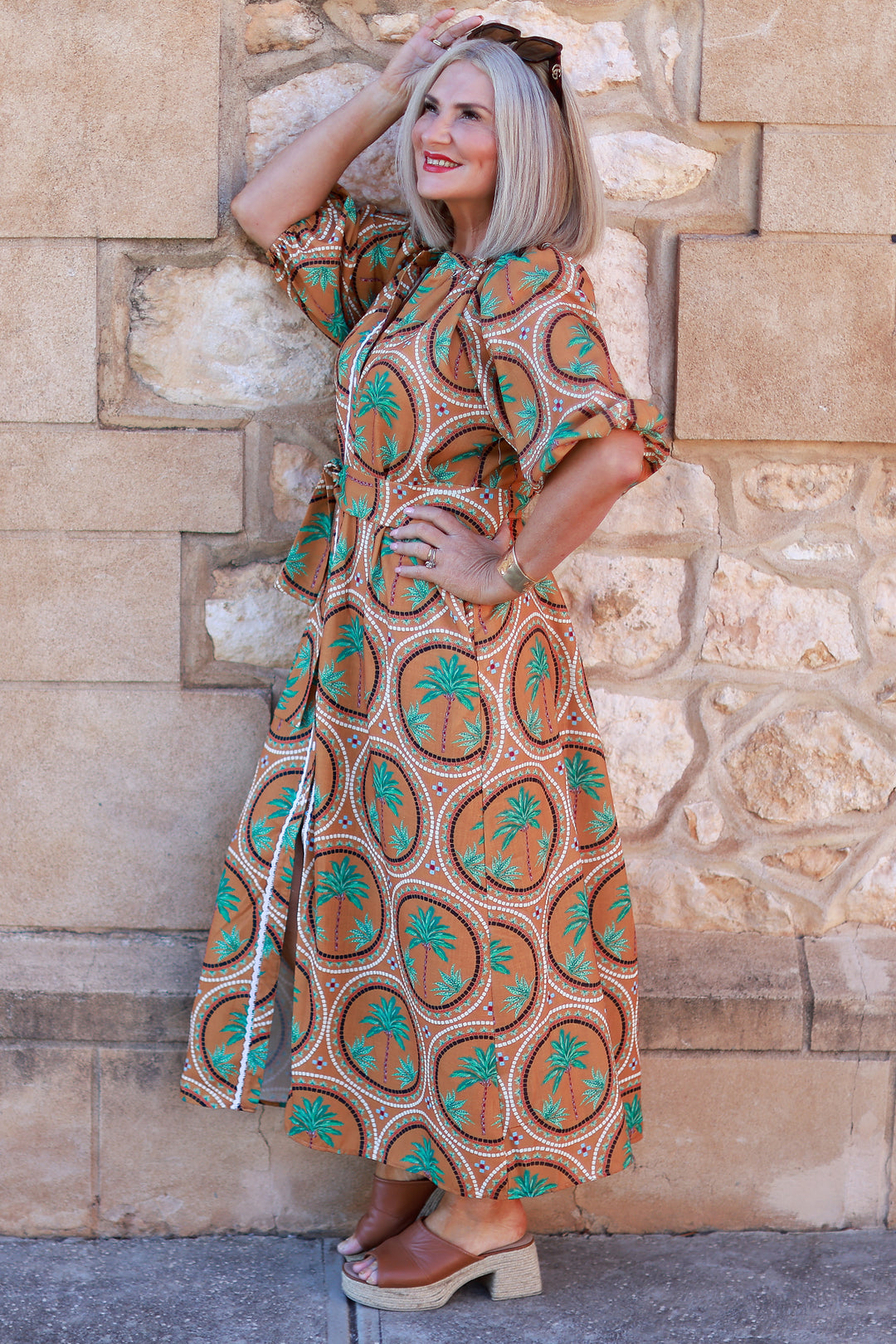 Palm Shirt Dress | TAN