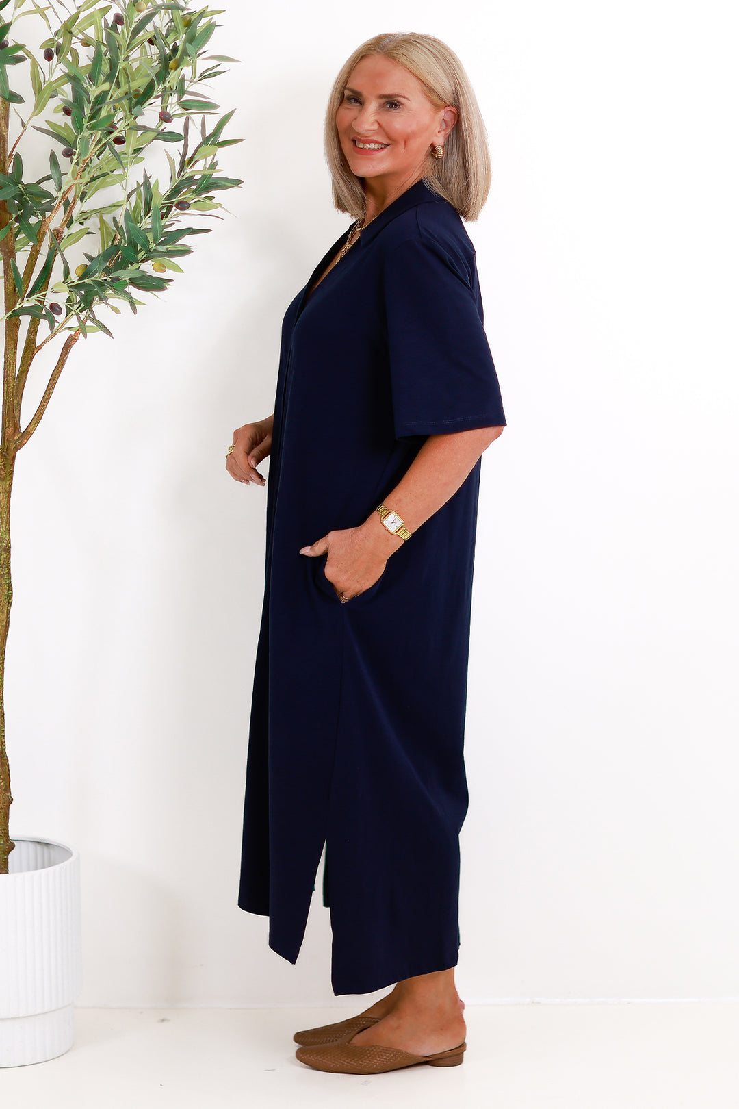 Giselle Collared Tee Dress | NAVY