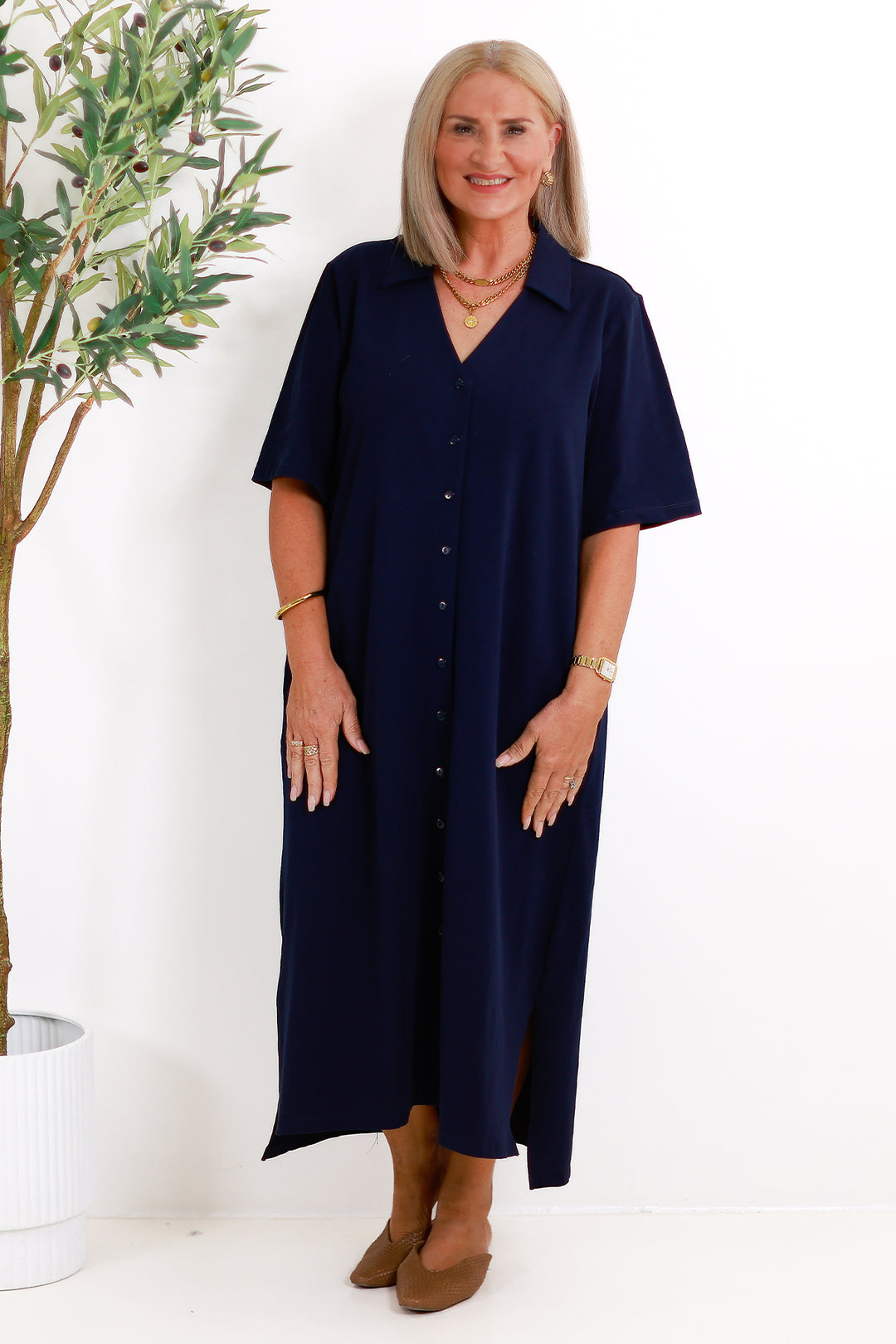 Giselle Collared Tee Dress | NAVY