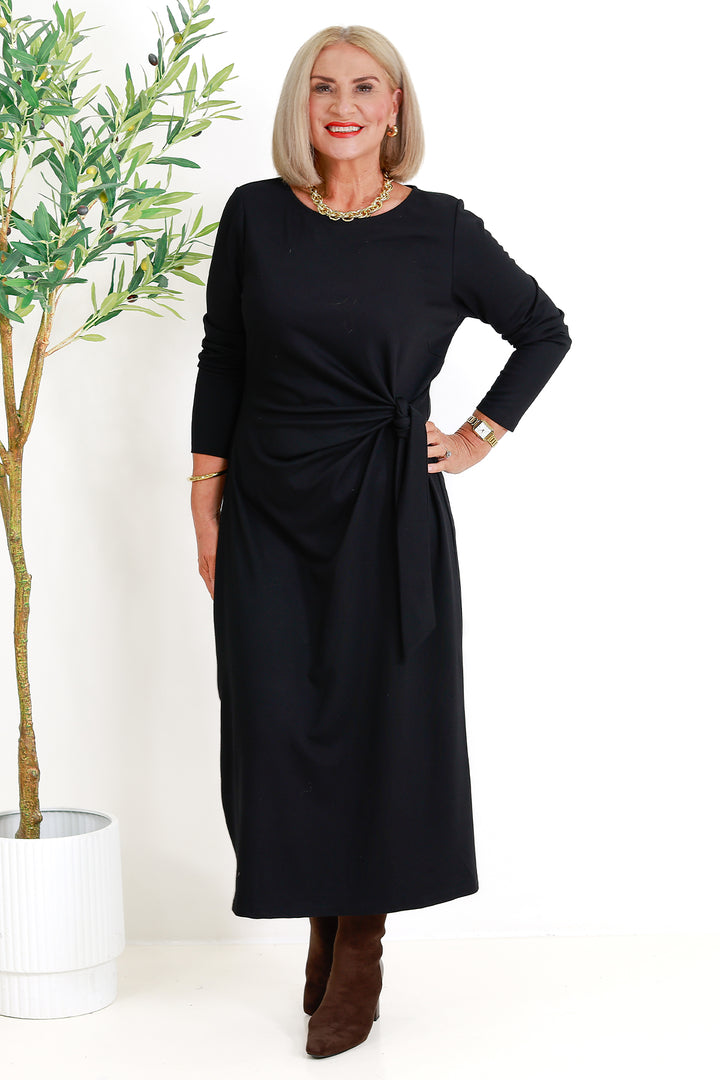 Alanah Tie Dress L/S | BLACK