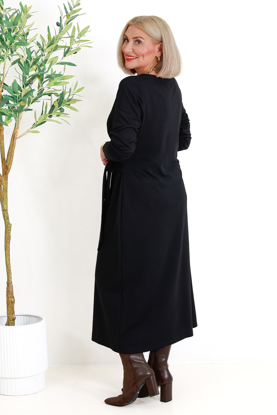 Alanah Tie Dress L/S | BLACK