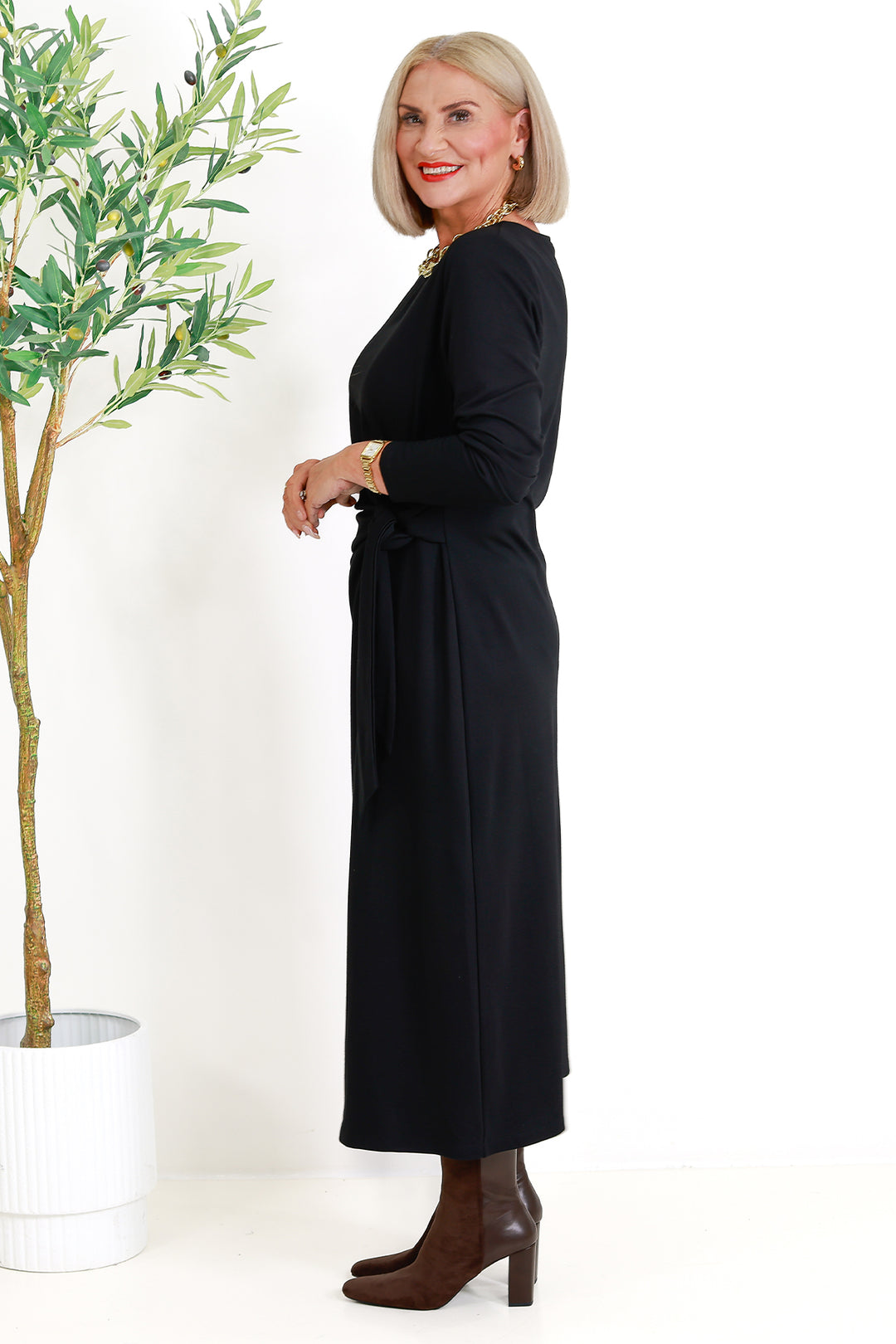 Alanah Tie Dress L/S | BLACK