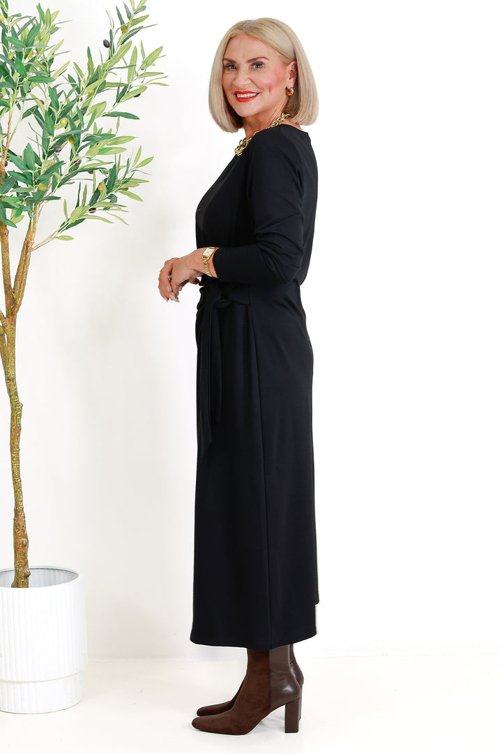 Alanah Tie Dress L/S | BLACK