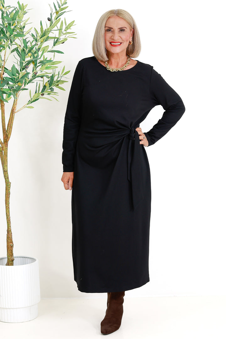 Alanah Tie Dress L/S | BLACK
