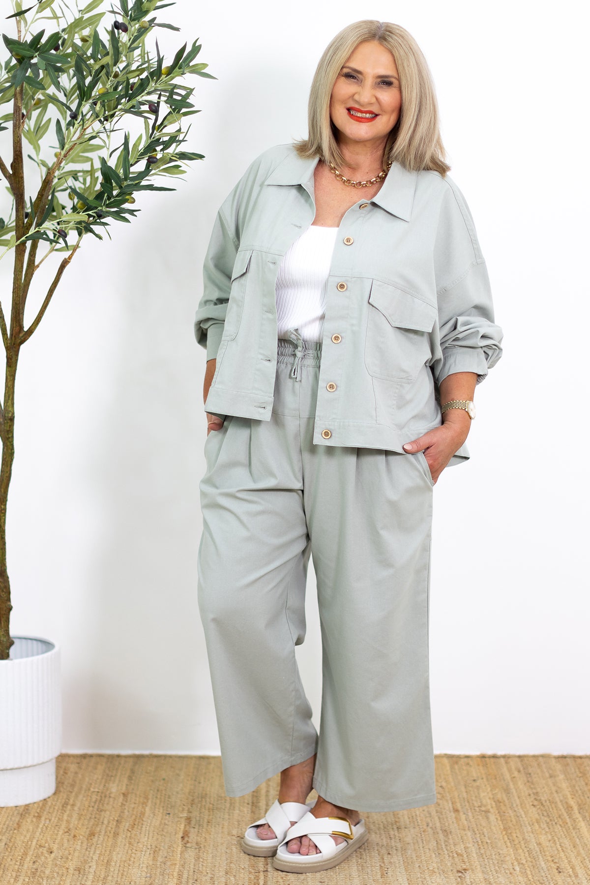 STATE OF MIND × 金子綾 linen single jacket Oversized Linen Swing Jacket Linen | GREEN SAGE – The Birch