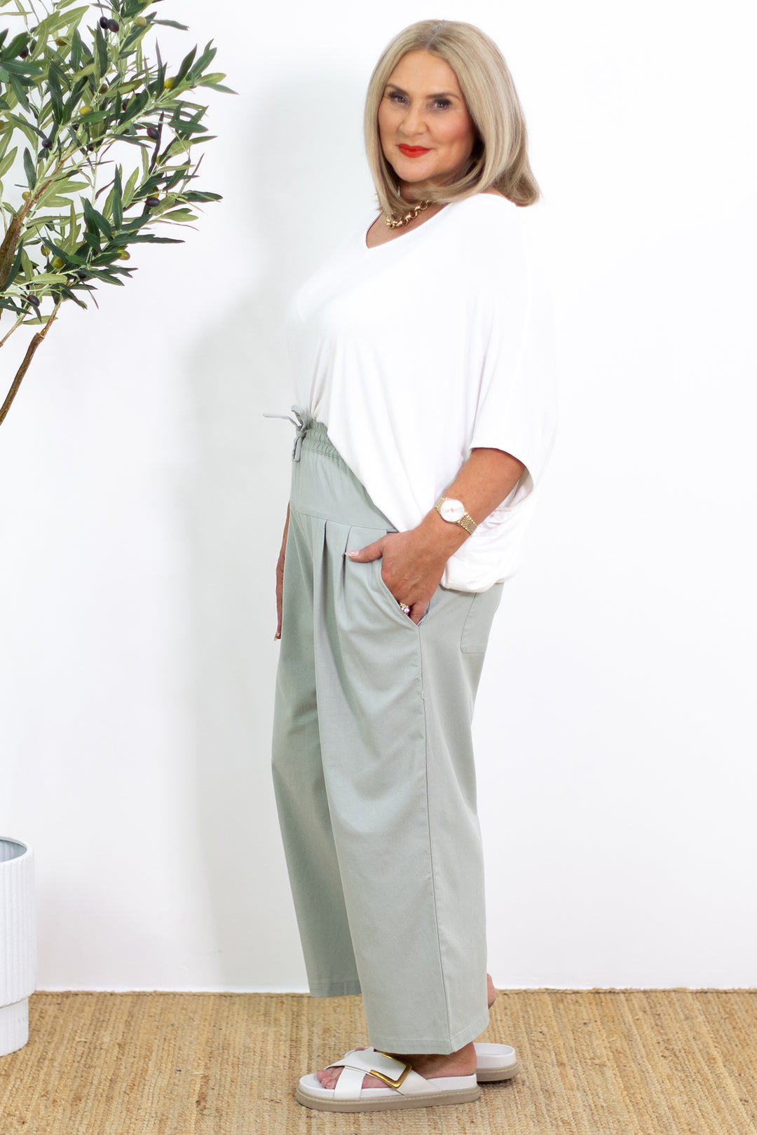 Kali Wide Leg Pant | Green Sage