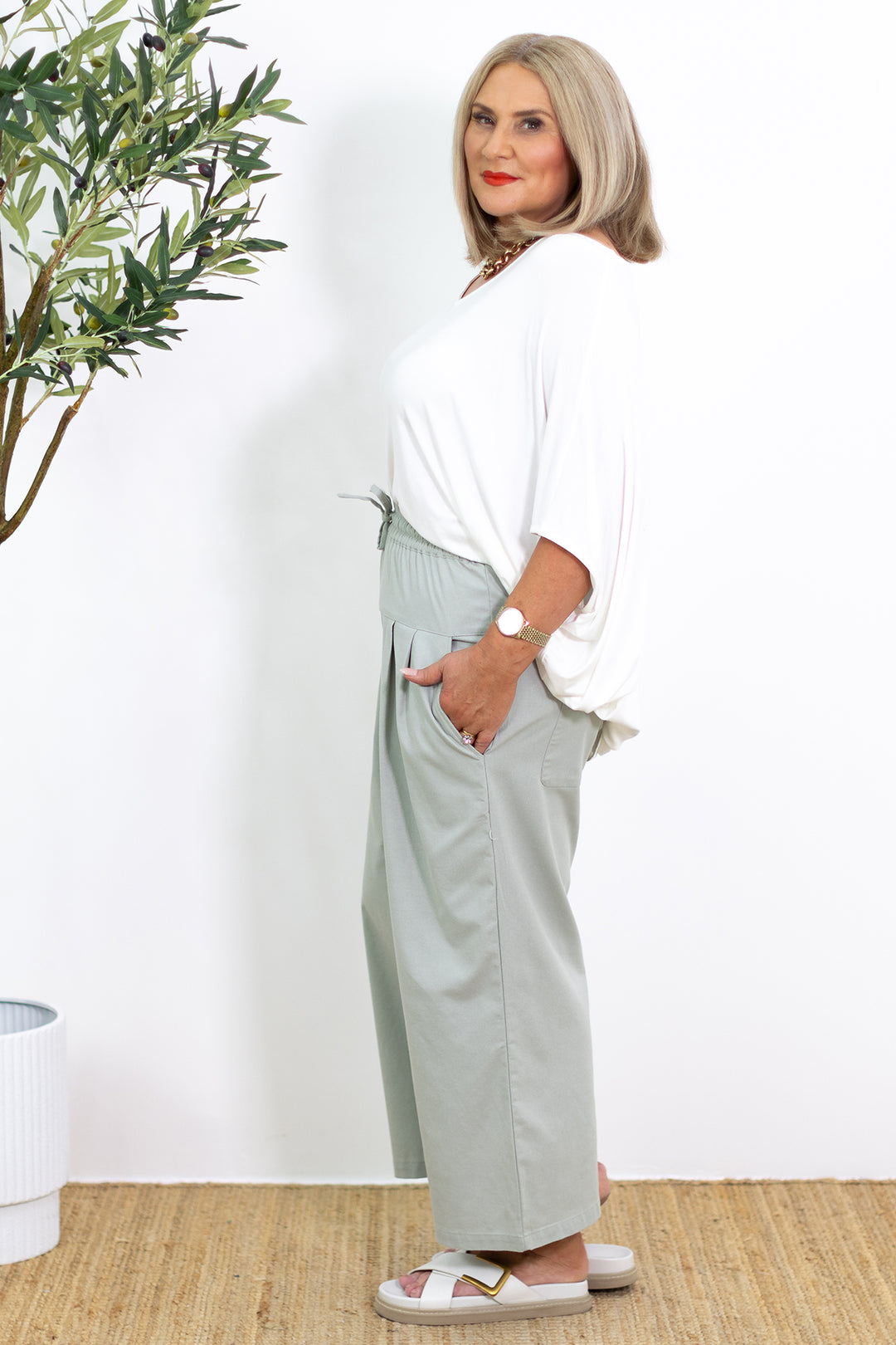 Kali Wide Leg Pant | Green Sage