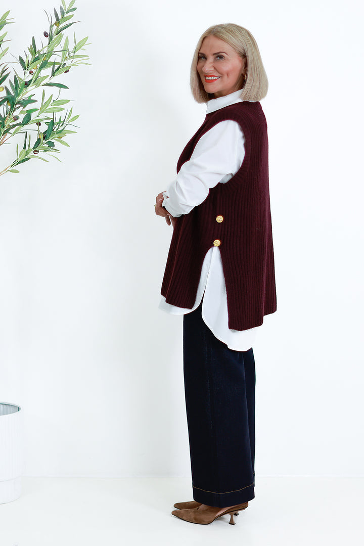 NEW Round Neck Vest | WINE