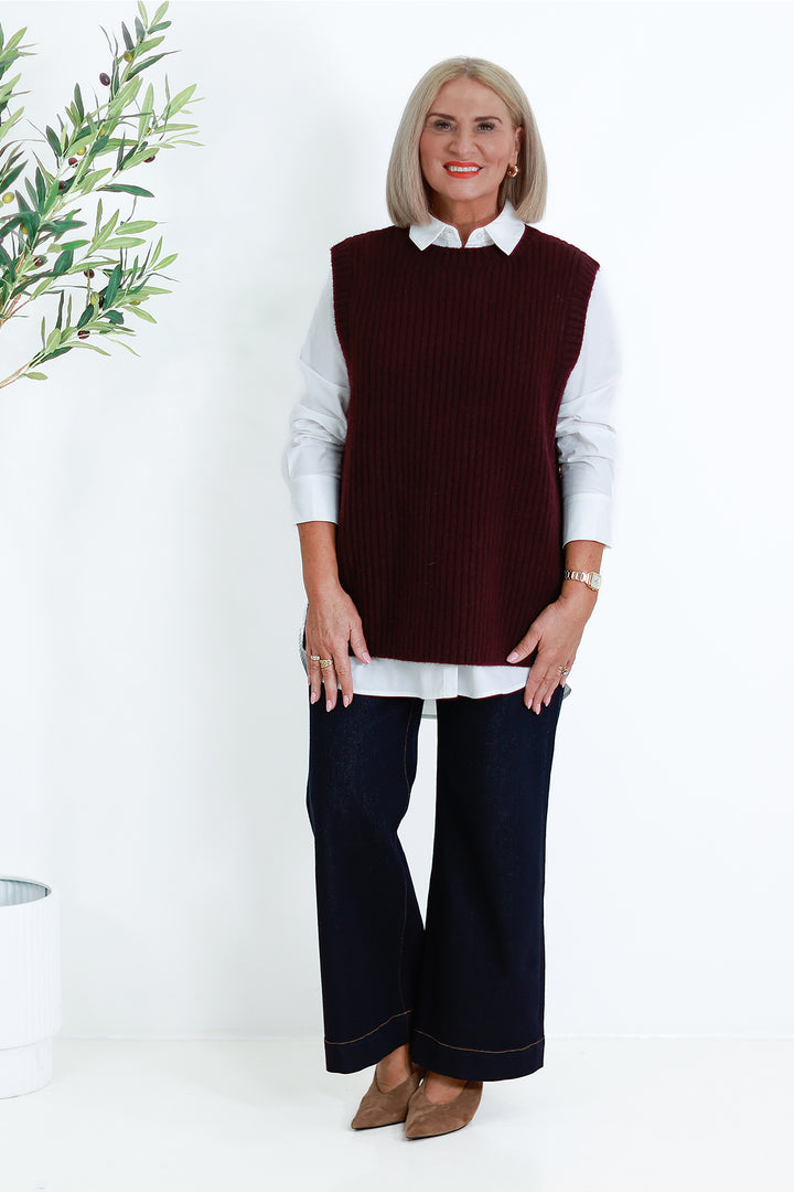 NEW Round Neck Vest | WINE