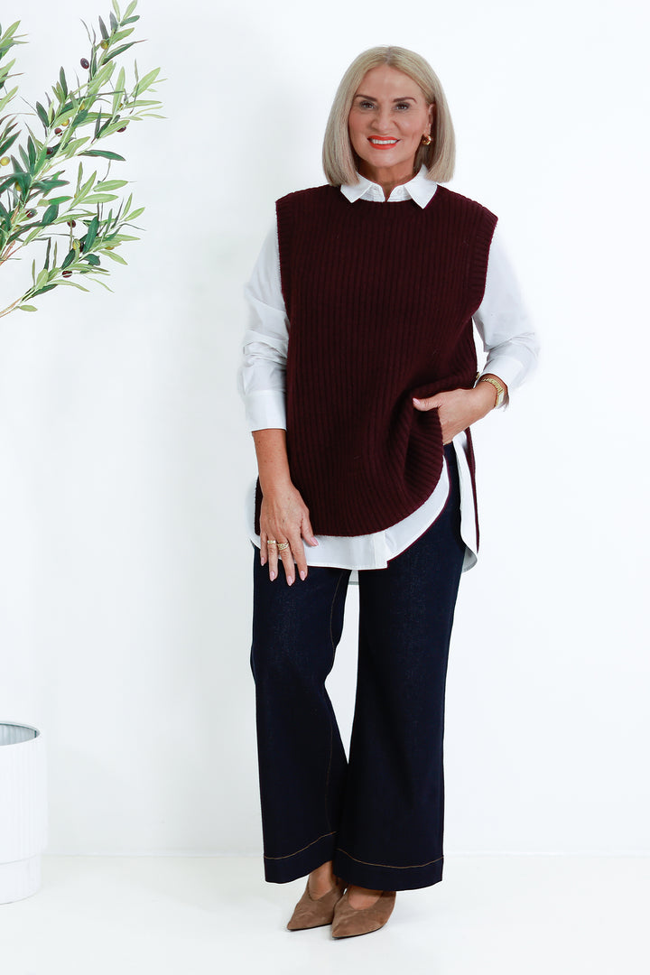 NEW Round Neck Vest | WINE