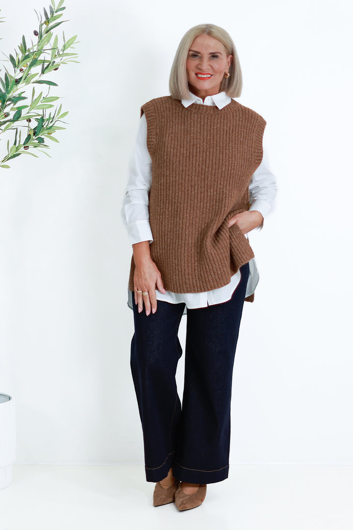 NEW Round Neck Vest | TAN