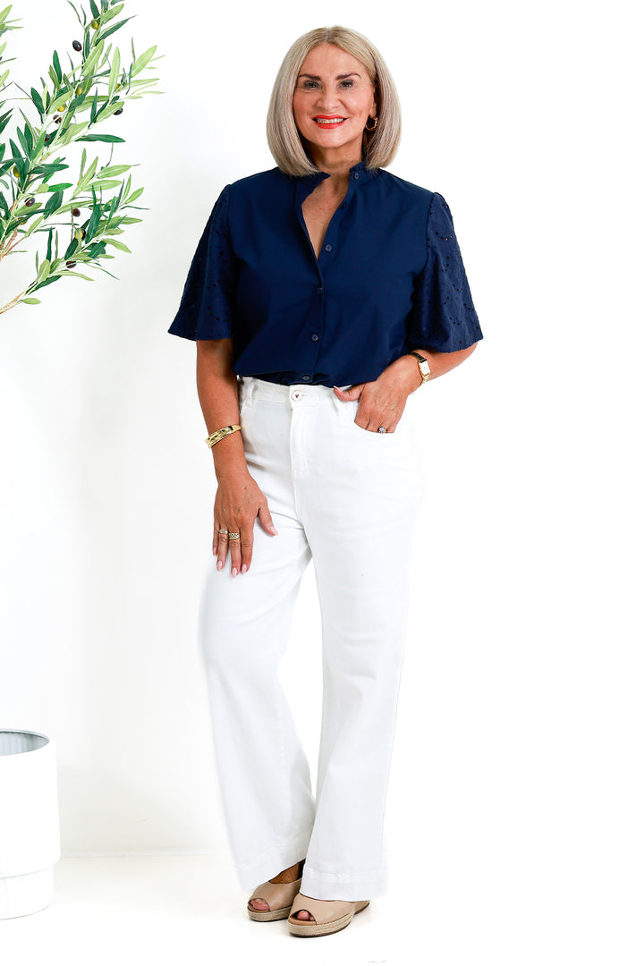 Marisol Lace Slv Shirt | NAVY
