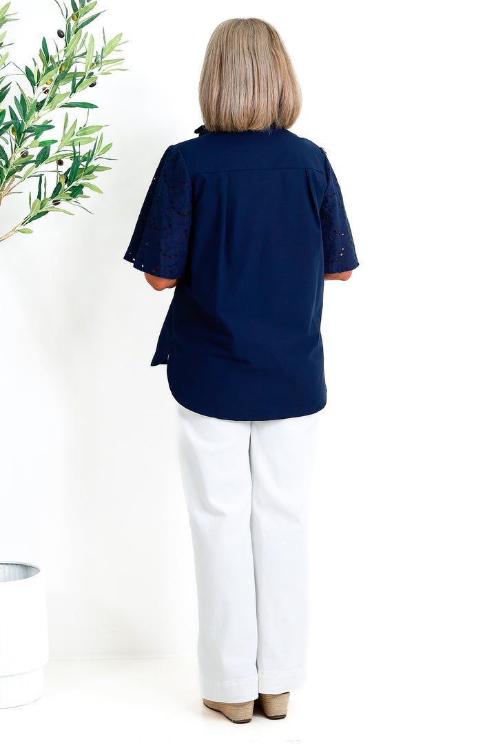 Marisol Lace Slv Shirt | NAVY
