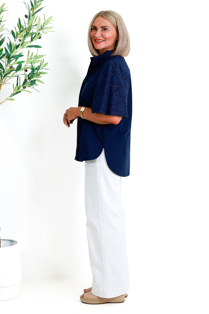 Marisol Lace Slv Shirt | NAVY