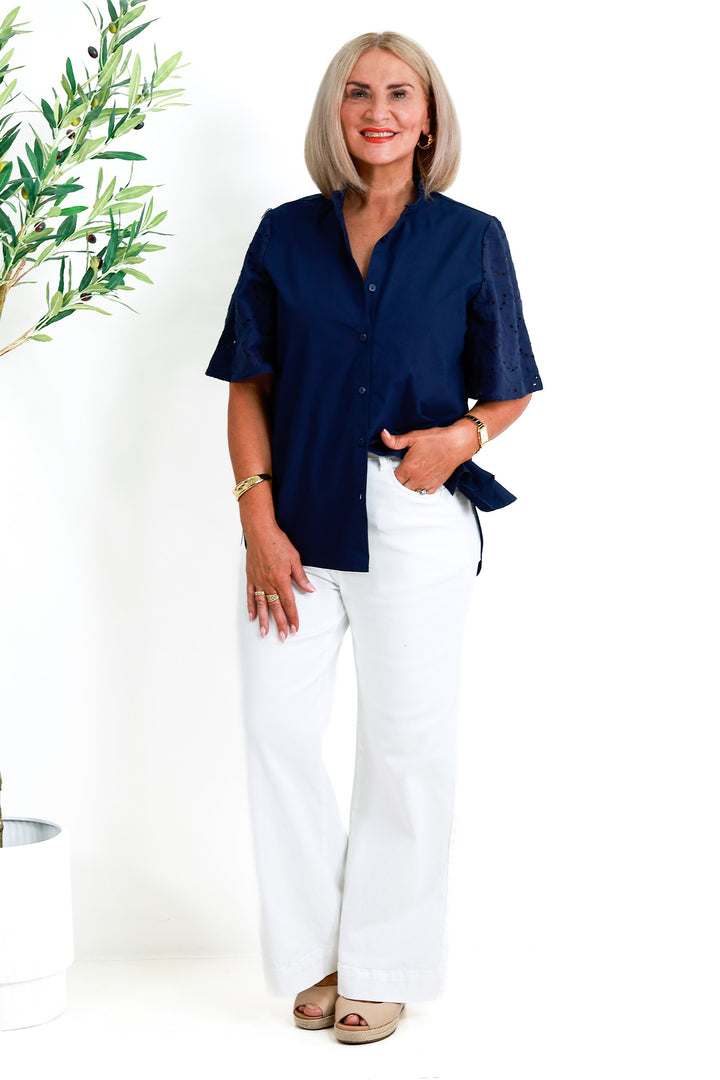 Marisol Lace Slv Shirt | NAVY