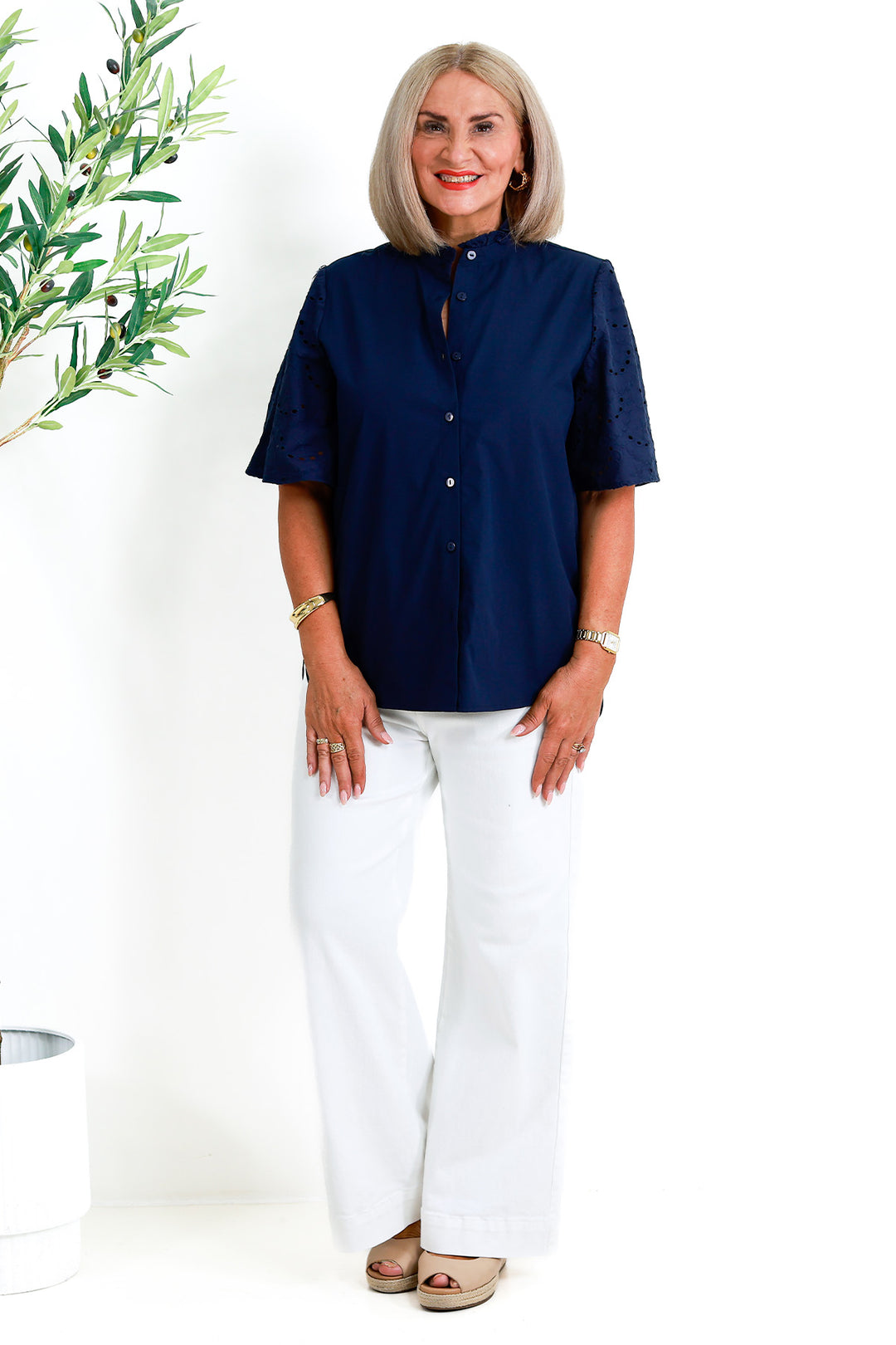 Marisol Lace Slv Shirt | NAVY