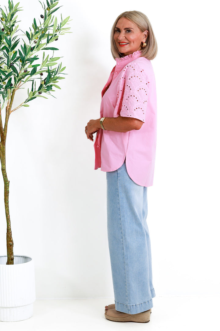 Marisol Lace Slv Shirt | STRAWBERRY CREAM