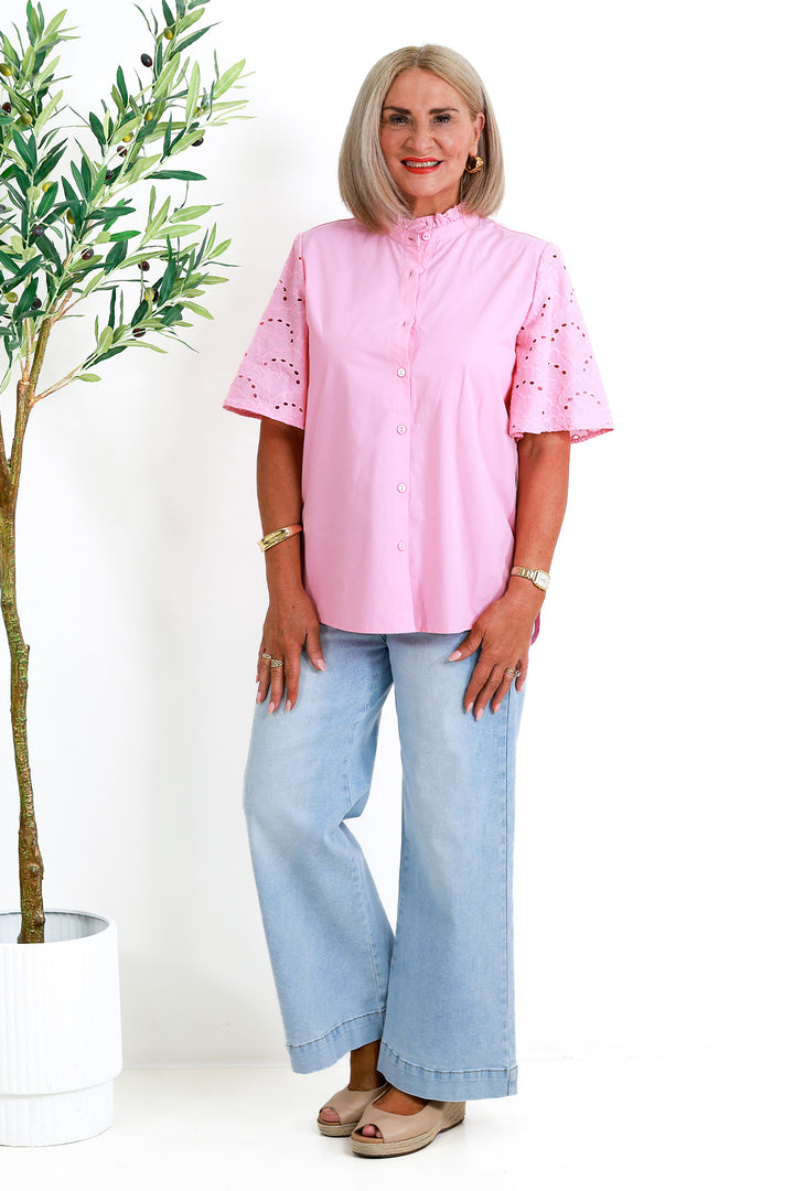 Marisol Lace Slv Shirt | STRAWBERRY CREAM