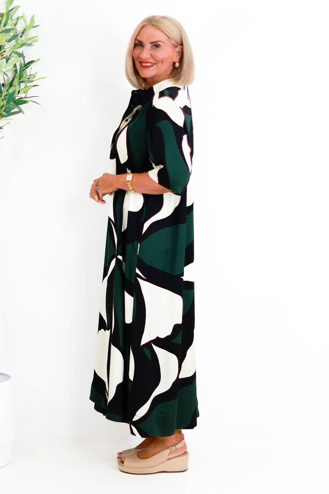 Primrose Tarni Swing Shirt Dress  | GREEN IVORY & BLACK