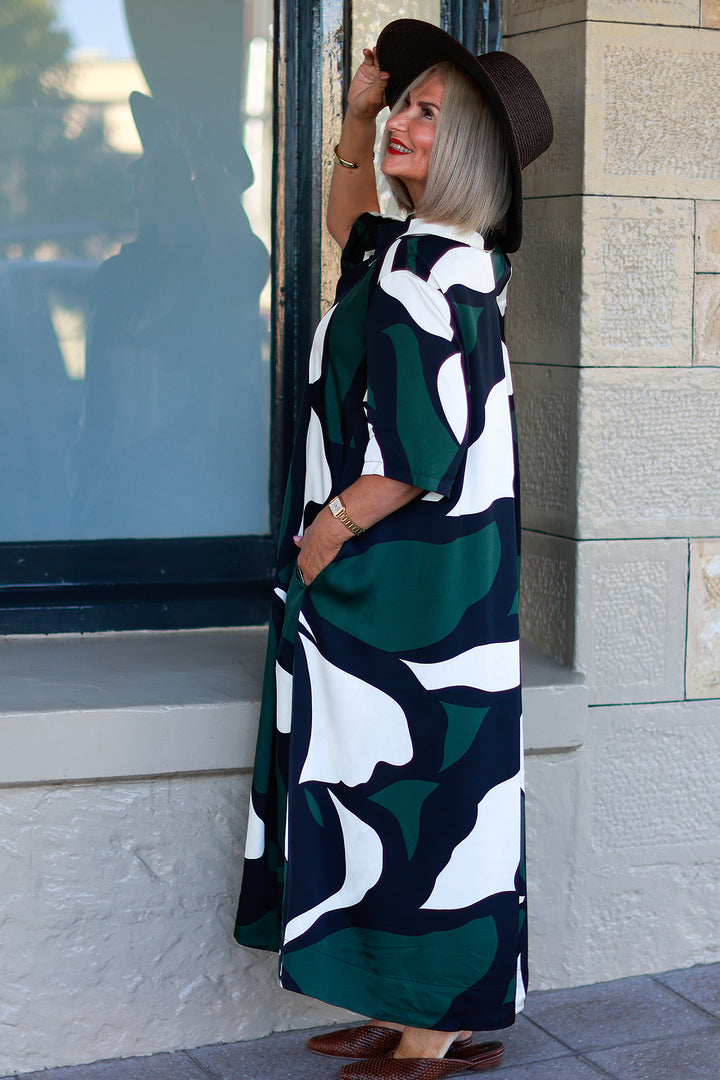 Primrose Tarni Swing Shirt Dress  | GREEN IVORY & BLACK