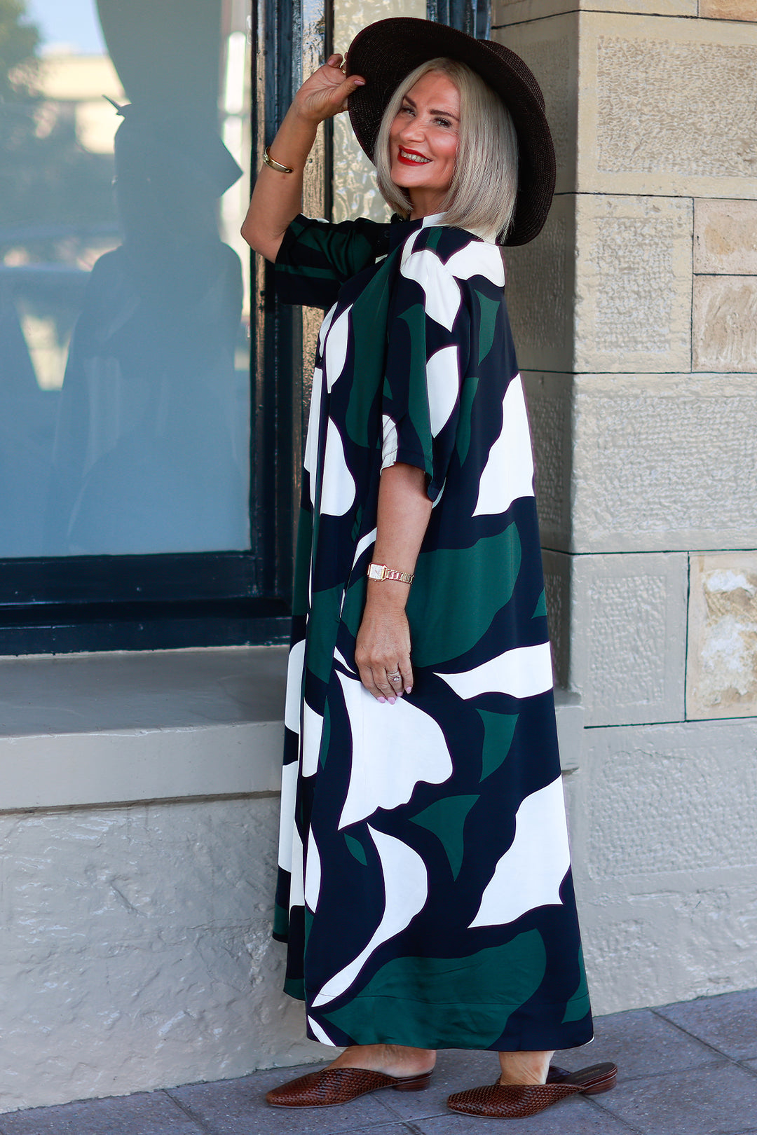 Primrose Tarni Swing Shirt Dress  | GREEN IVORY & BLACK