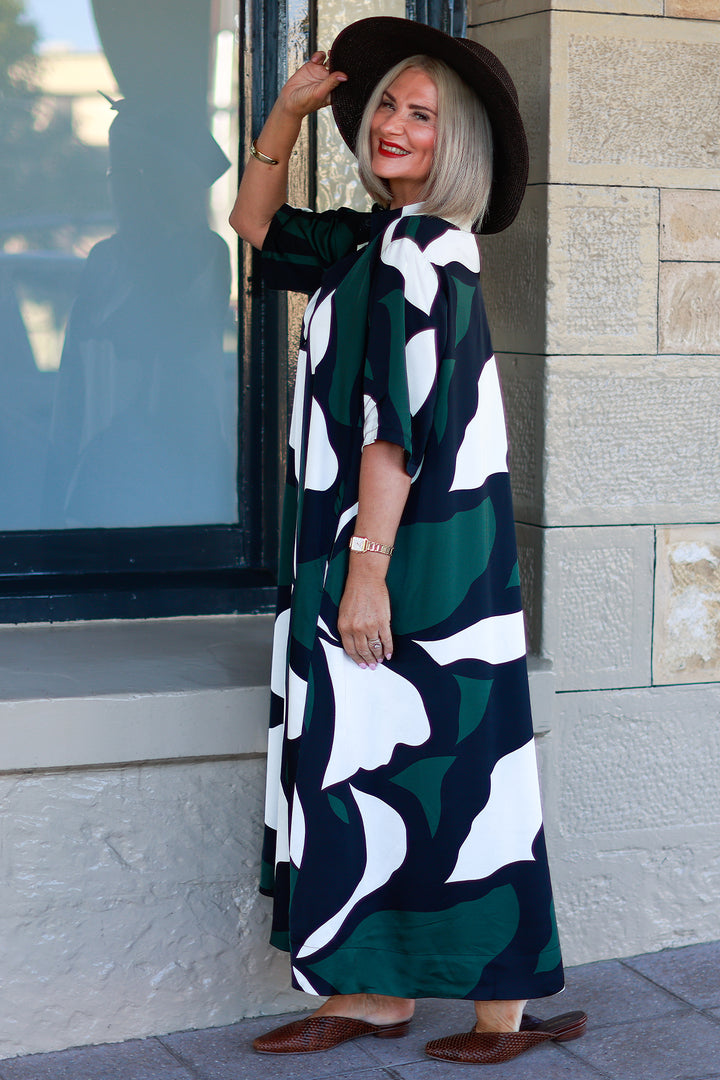 Primrose Tarni Swing Shirt Dress  | GREEN IVORY & BLACK