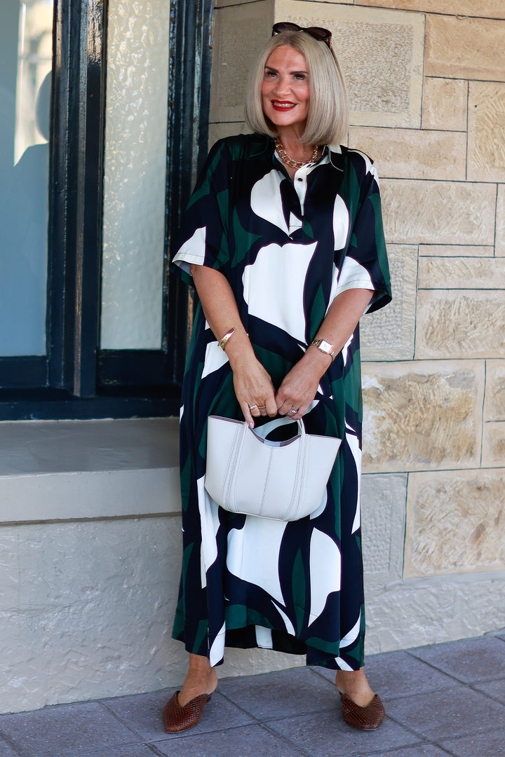Primrose Tarni Swing Shirt Dress  | GREEN IVORY & BLACK