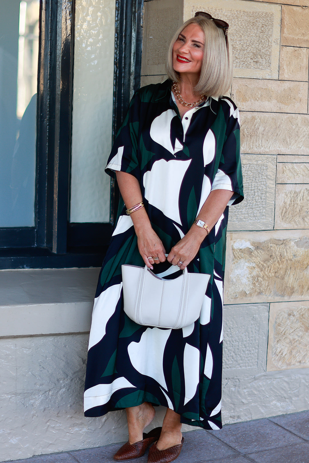 Primrose Tarni Swing Shirt Dress  | GREEN IVORY & BLACK