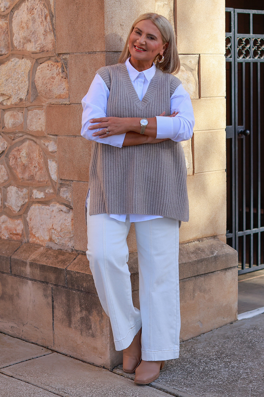V Neck Vest | TAUPE