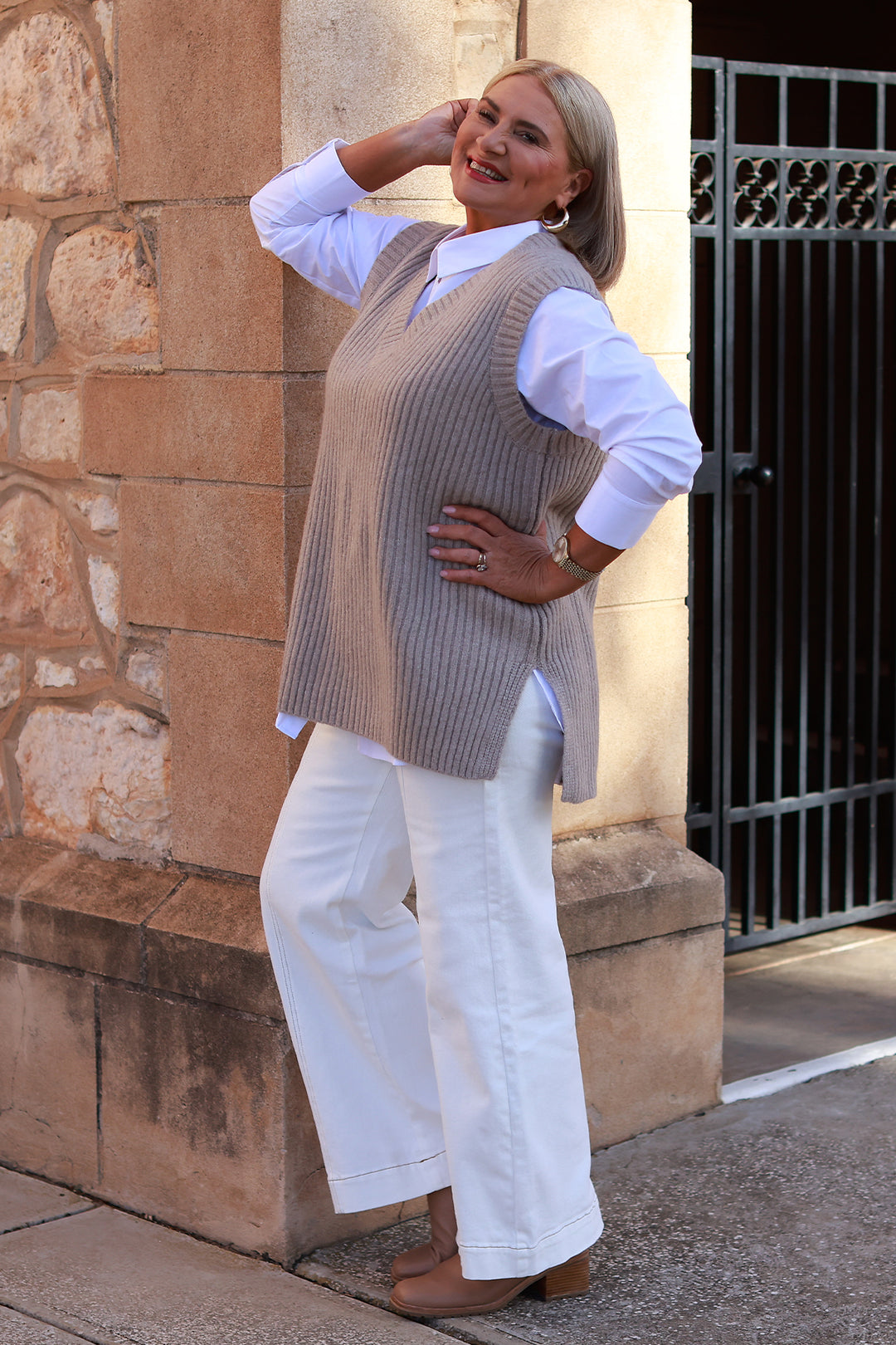 V Neck Vest | TAUPE