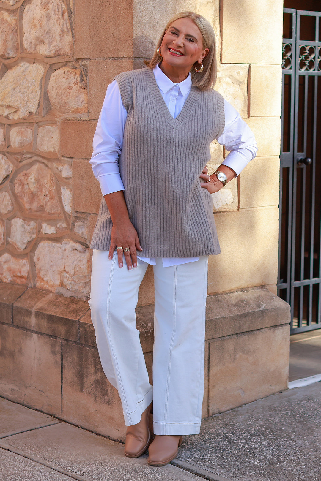 V Neck Vest | TAUPE