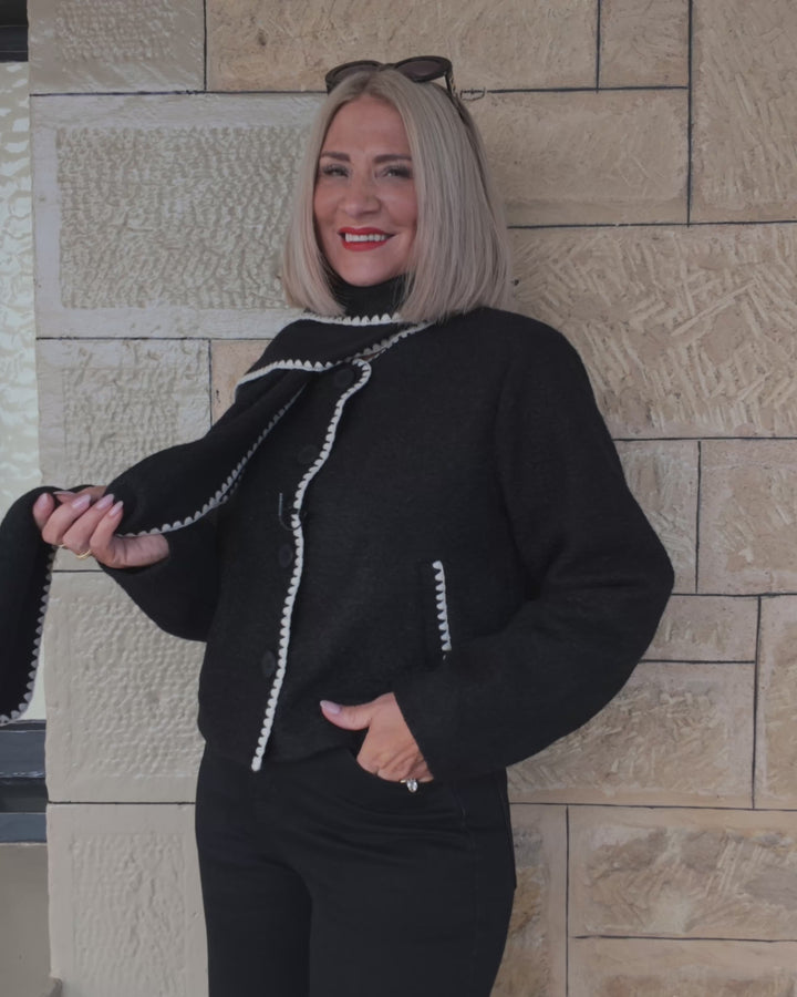 Audree Boucl'e Jacket & Scarf | BLACK & CREAM