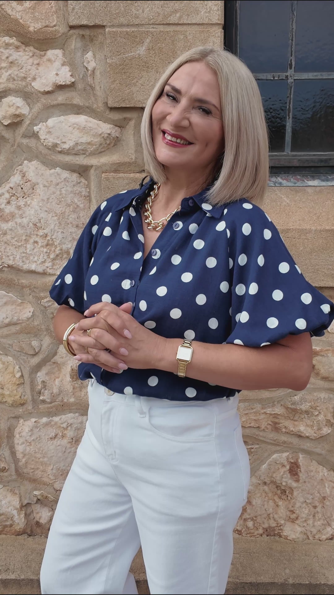 Isabella Polkadot Puff Shirt | NAVY