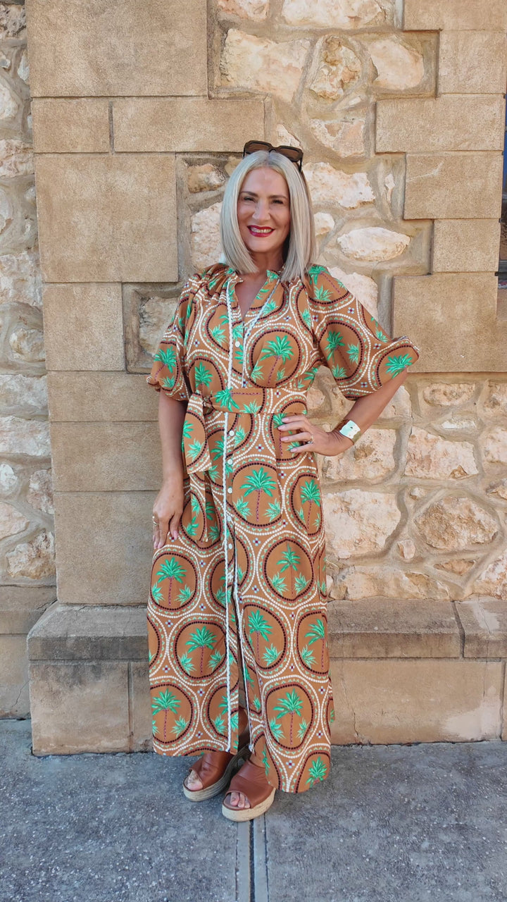 Palm Shirt Dress | TAN