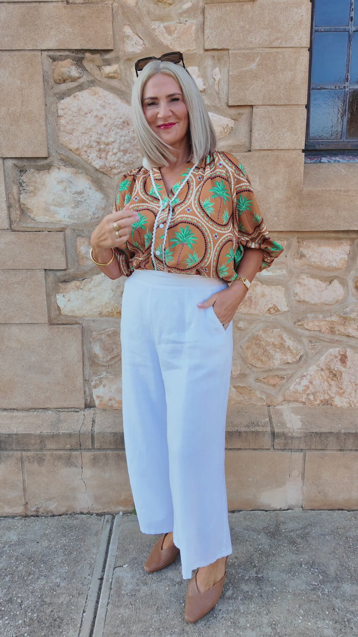 Palm Print Shirt | Tan