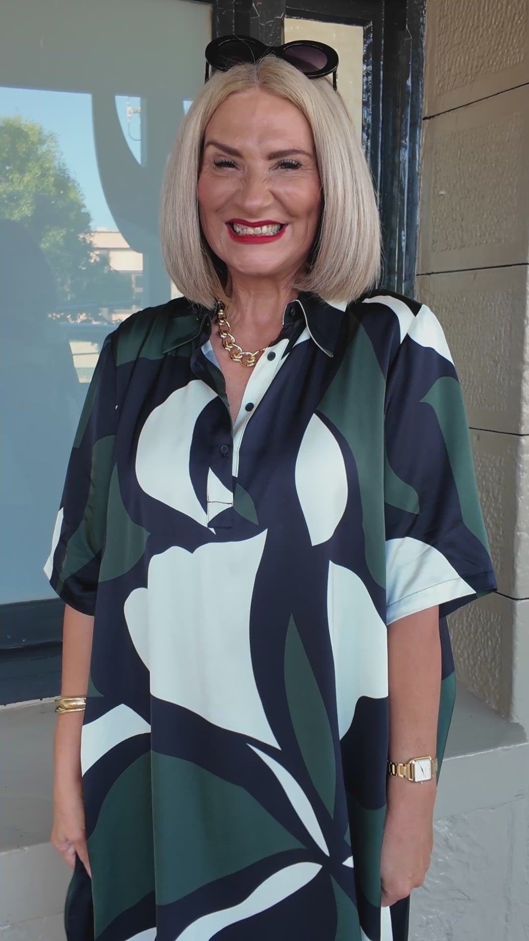 Primrose Tarni Swing Shirt Dress  | GREEN IVORY & BLACK