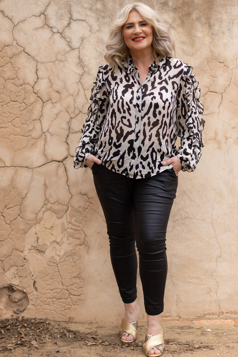 Adore Ruffle Blouse | Black & Cream