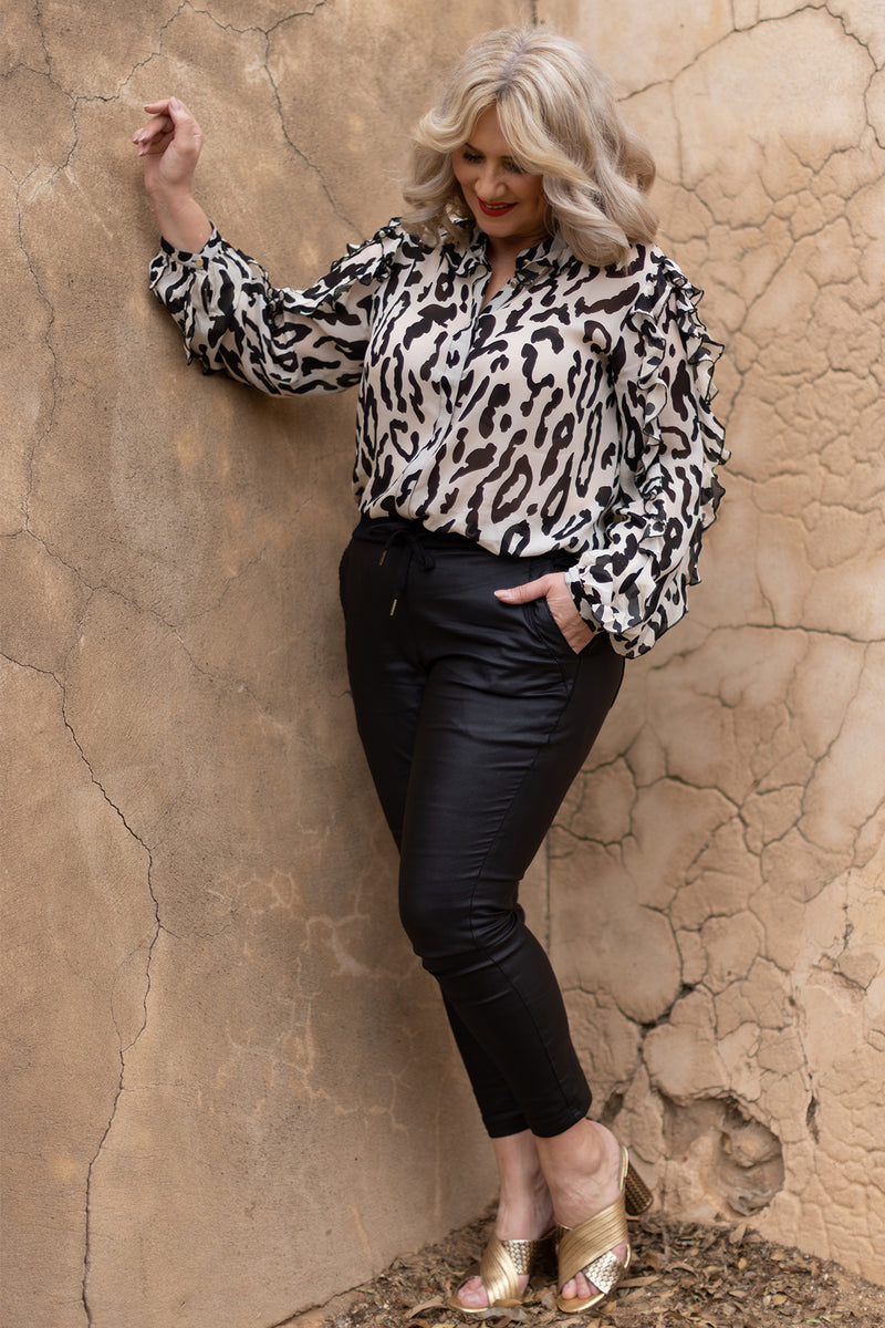 Adore Ruffle Blouse | Black & Cream