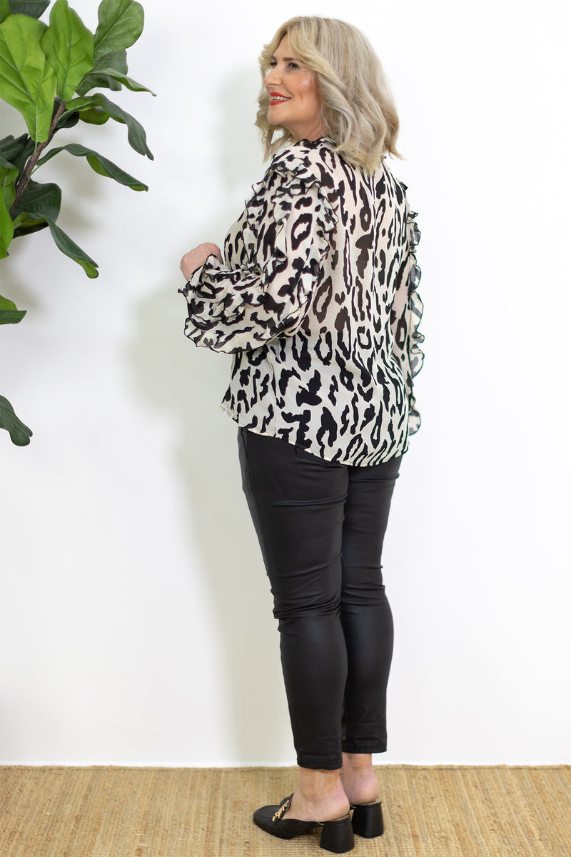Adore Ruffle Blouse | Black & Cream