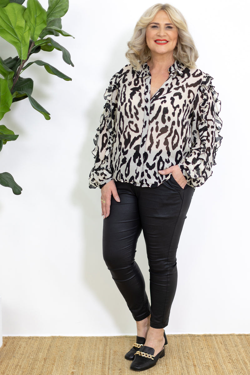 Adore Ruffle Blouse | Black & Cream