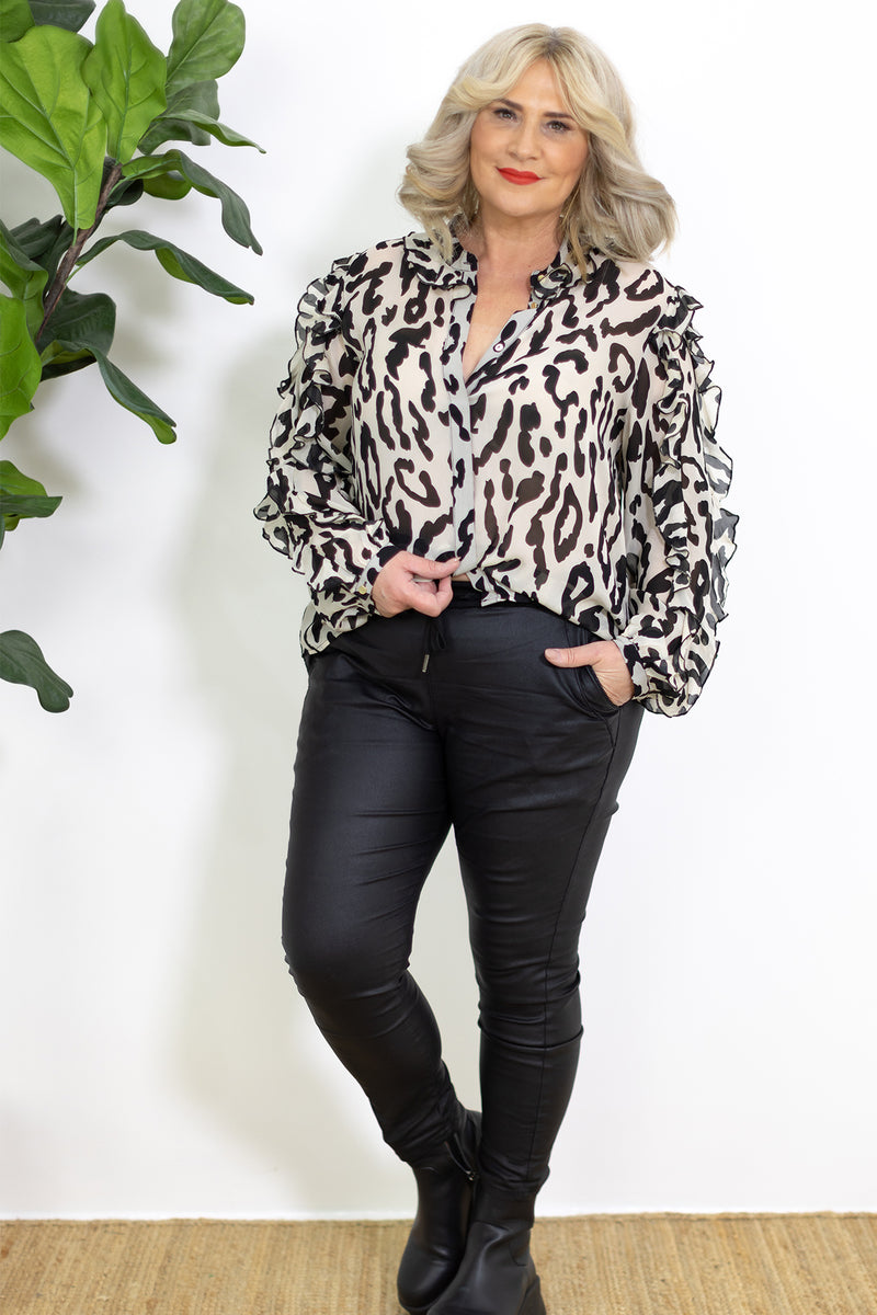 Adore Ruffle Blouse | Black & Cream