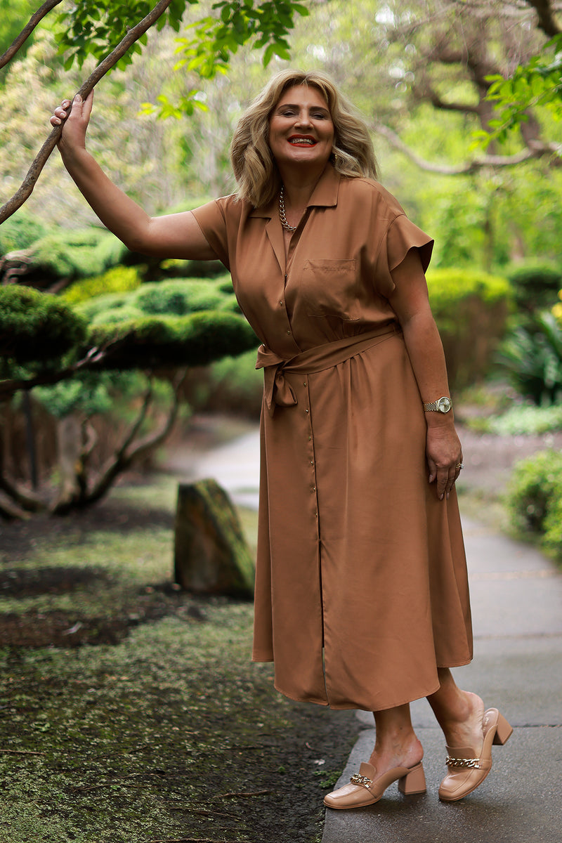 Audrey Collared Dress | Tan